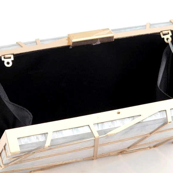 Firenze K Stunning Evening White Acrylic Gold Metal Frame Clutch - Picture 8 of 11